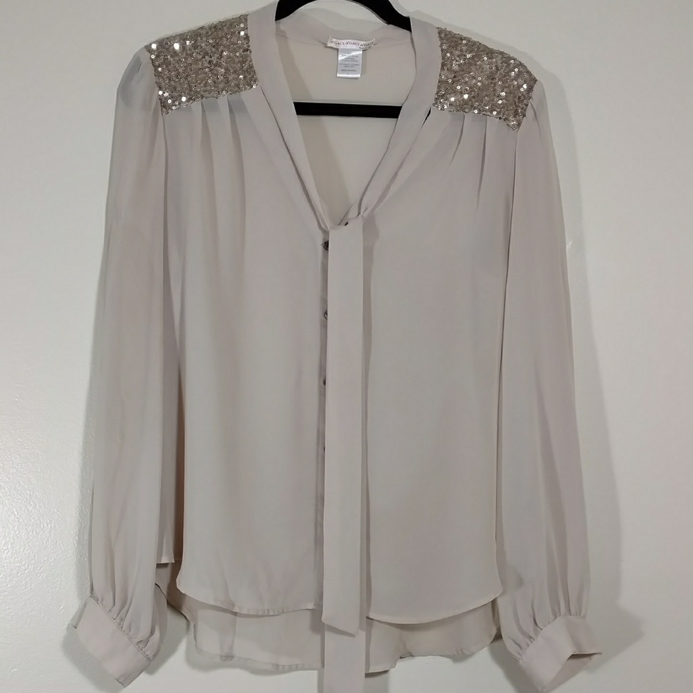 A'gaci Tieneck button down longsleeve sheer blouse